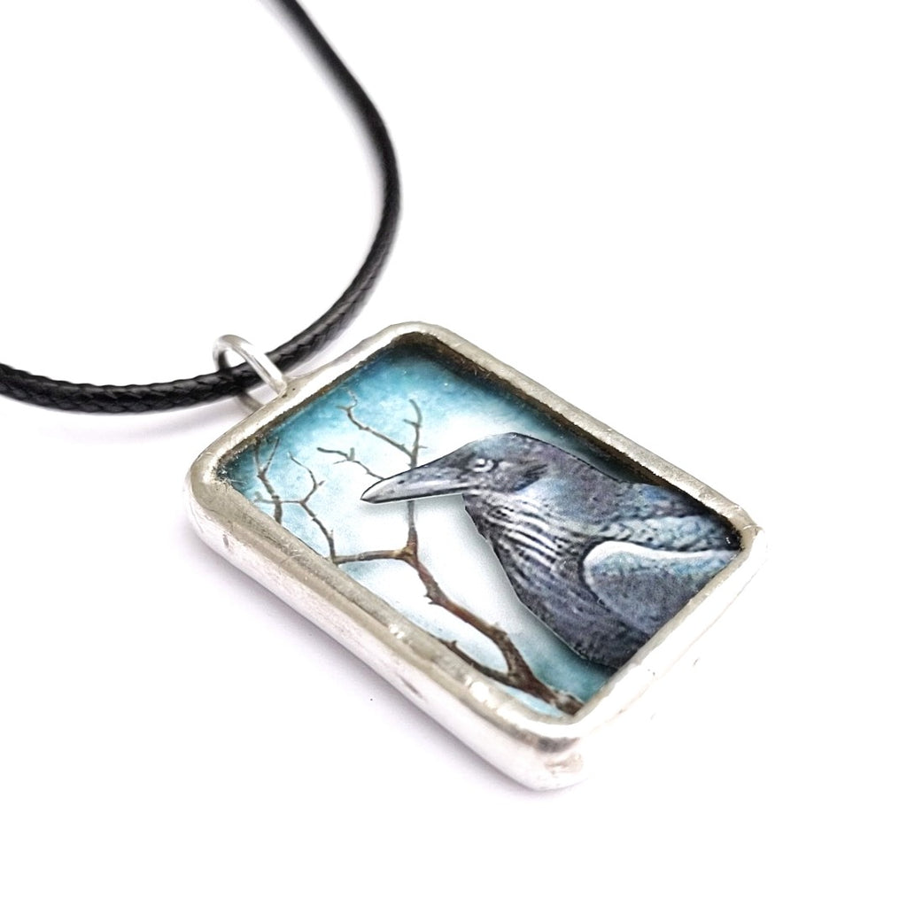 Reversible shadowbox Raven Pendant by Nettles Jewelry