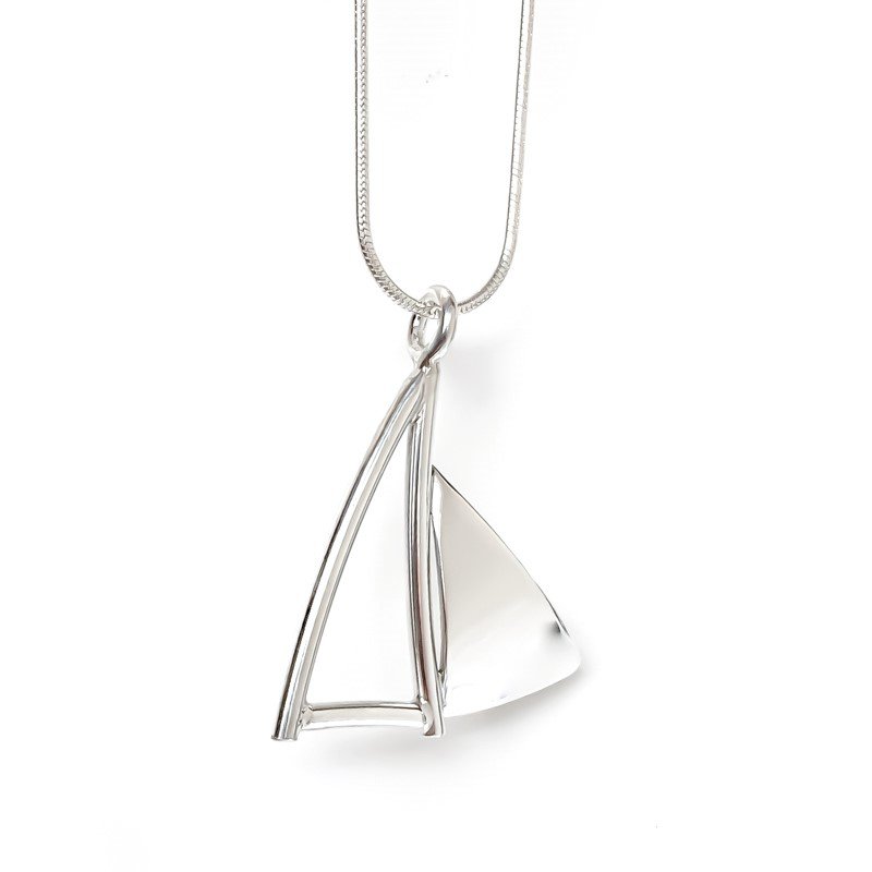 Alternate view of Handcrafted sterling silver Sail Pendant by Lynda Constantine, made in Canada