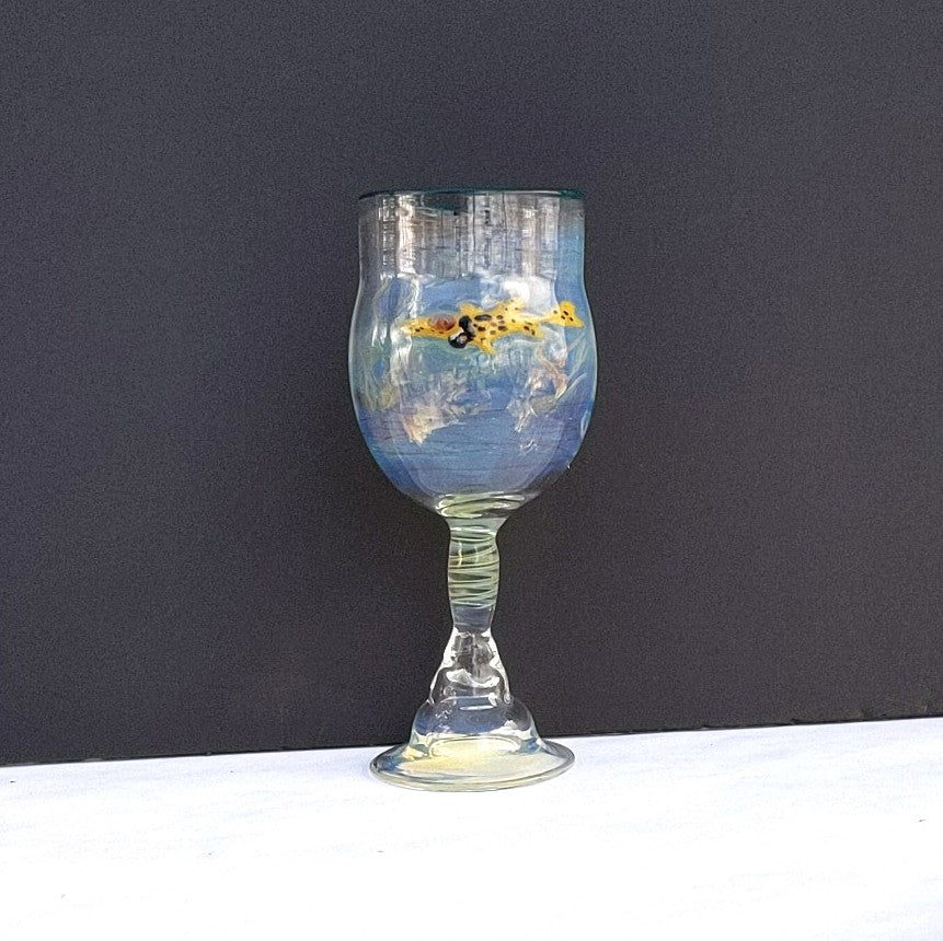 Yellow Fish design  Ocean Goblet by Otter Rotolante of OT Glass