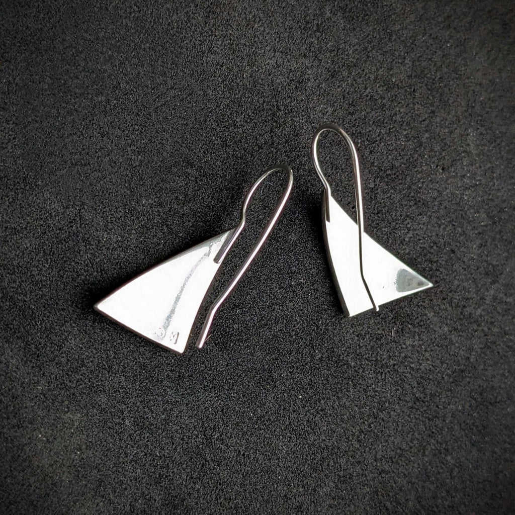 back view of handcrafted Sterling Silver Sail Drop Earrings by Lynda Constantine