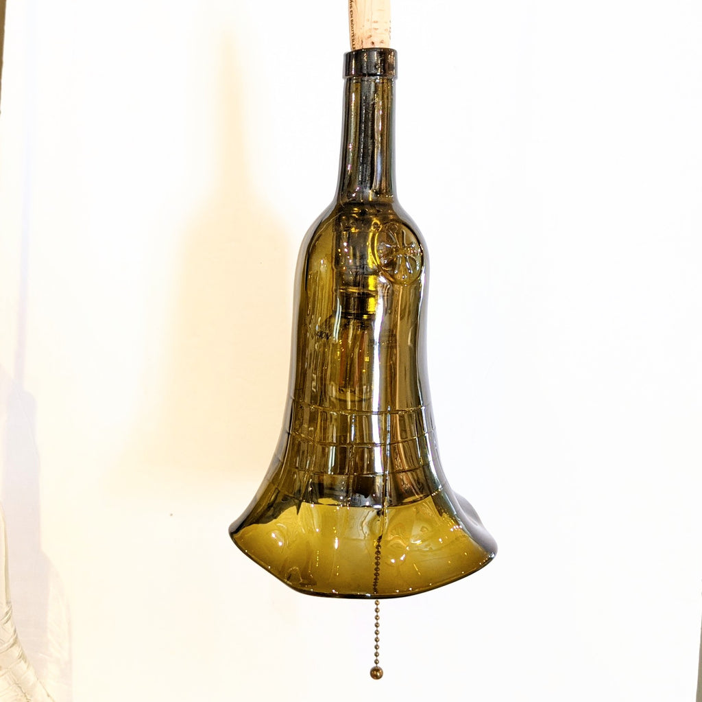 Bottle Pendant Lamps, blown glass amber embossed light off