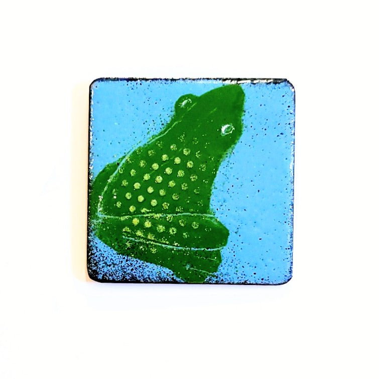 Enamel fridge magnet by Margot Page,  frog design
