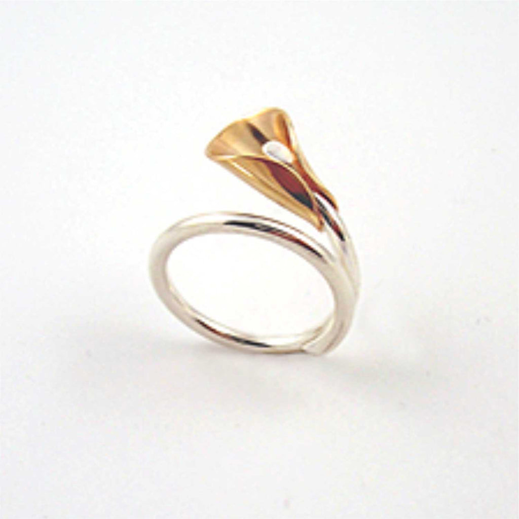 Lily ring, handcrafted in sterling silver with 14 karat gold by Lynda Constantine