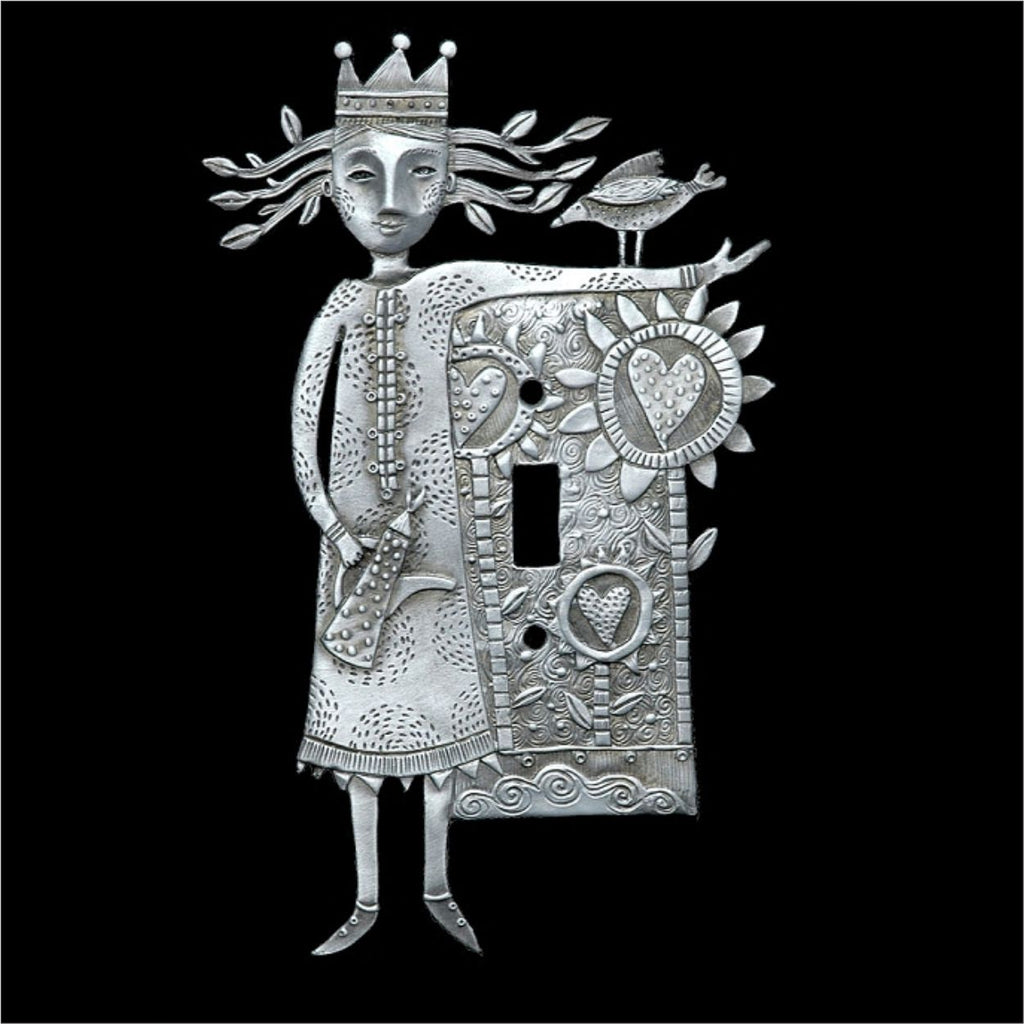 Garden Love, pewter switch plate cover by Leandra drumm, single toggle switch gift for gardener