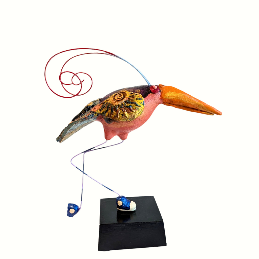 Flight of Fancy ceramic bird sculpture in sneakers by Steven McGovney
