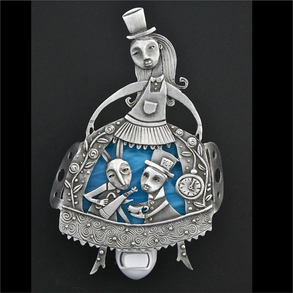 Alice's Tea Party pewter night light by Leandra Drumm