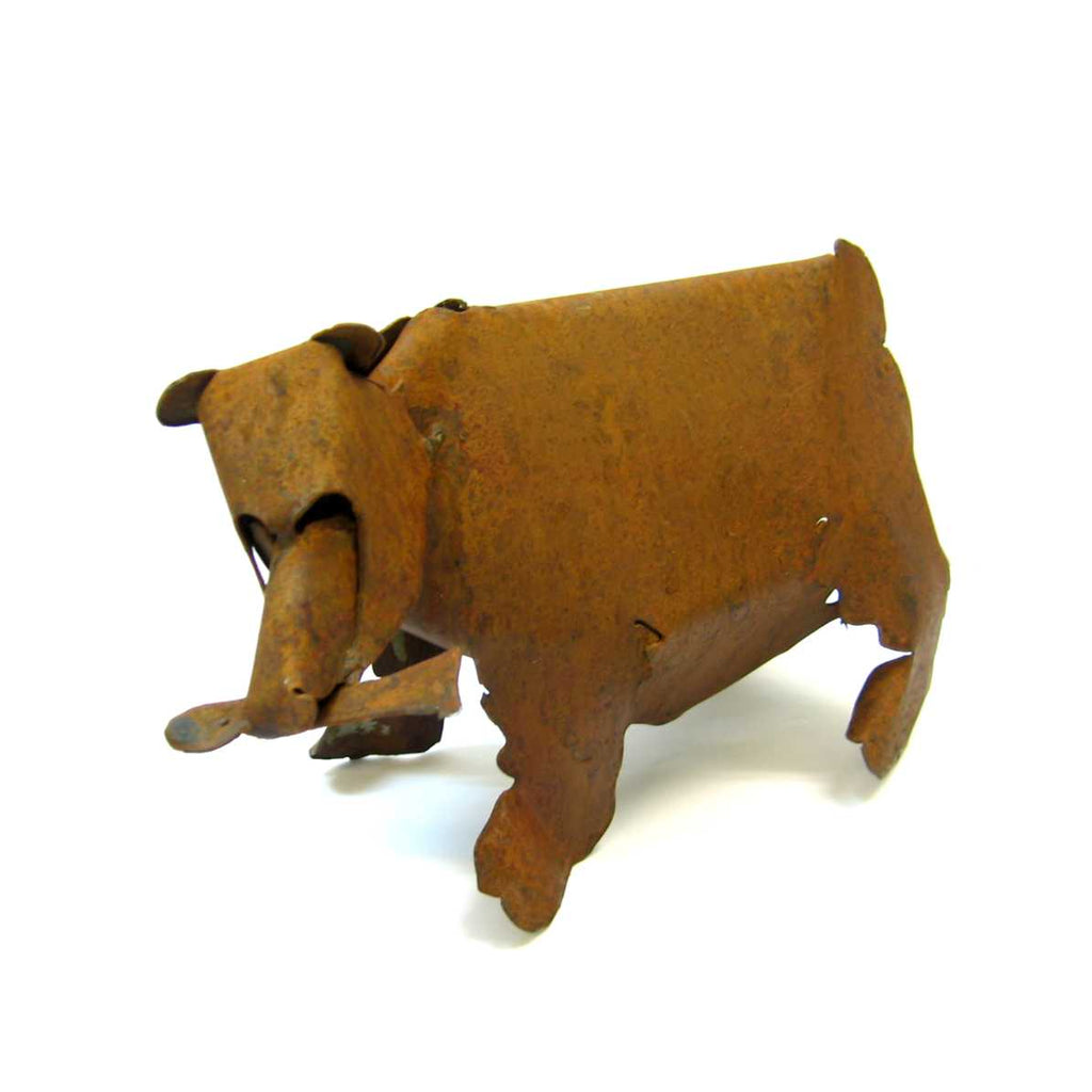 Rustic Sculpture, bear figure with fish, design by Ron Stephens, handmade in Guelph, ON by Metallic Evolution
