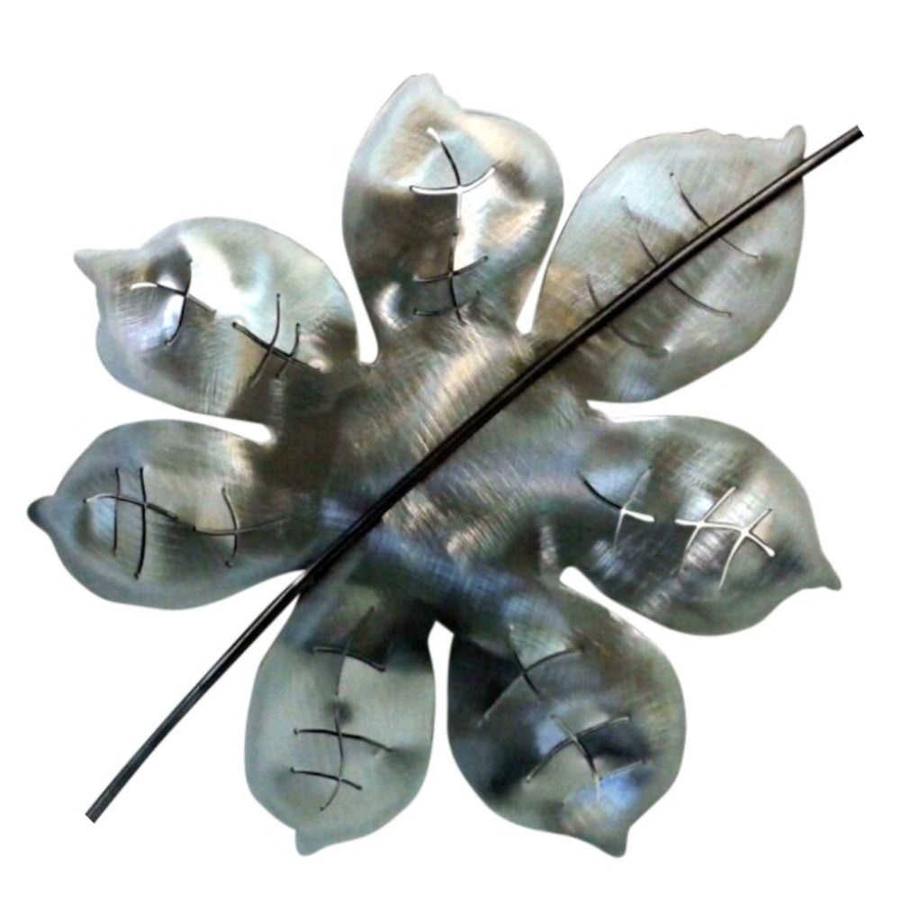 Shiny steel Chestnut Leaf, slightly coved to create space from the wall, handcrafted metal wall  art by Metallic Evolution.