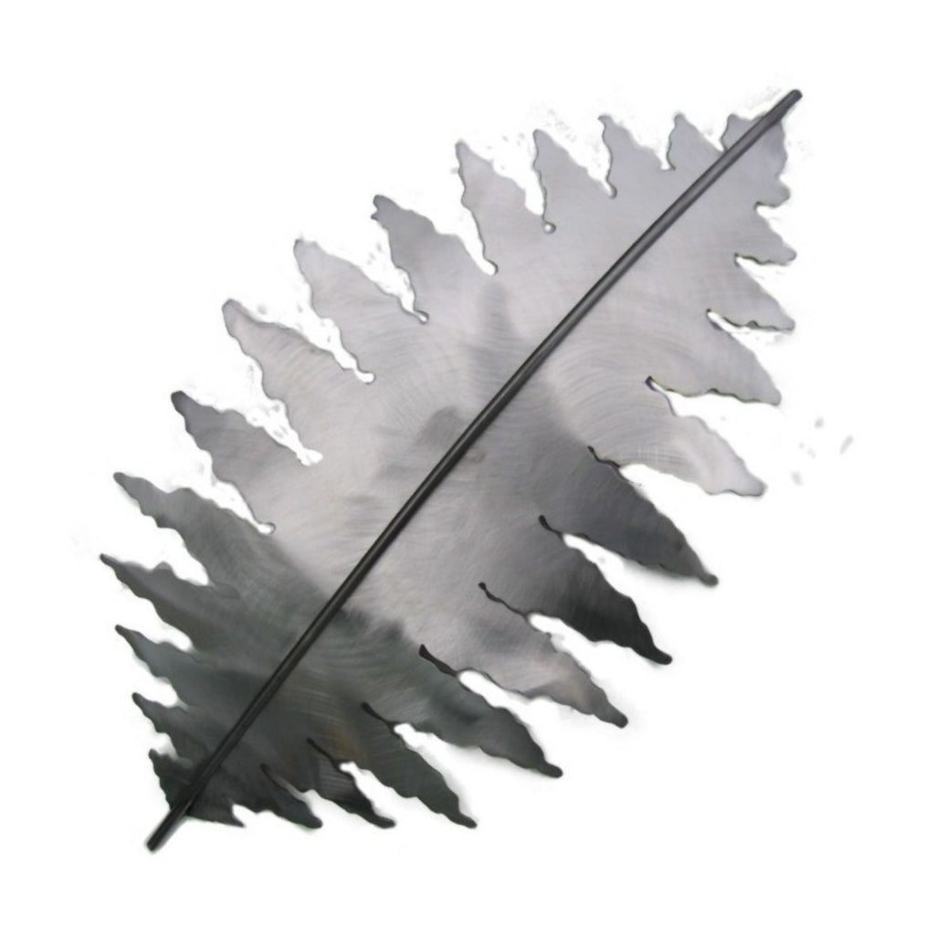 Shiny steel Fern Leaf, slightly coved to create space from the wall, handcrafted metal wall  art by Metallic Evolution.