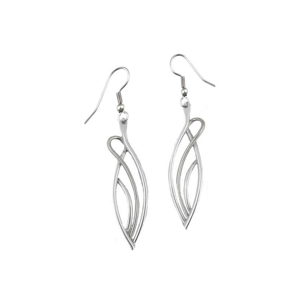 Flame design earrings in sterling silver, handcrafted by Lynda Constantine, made in Canada