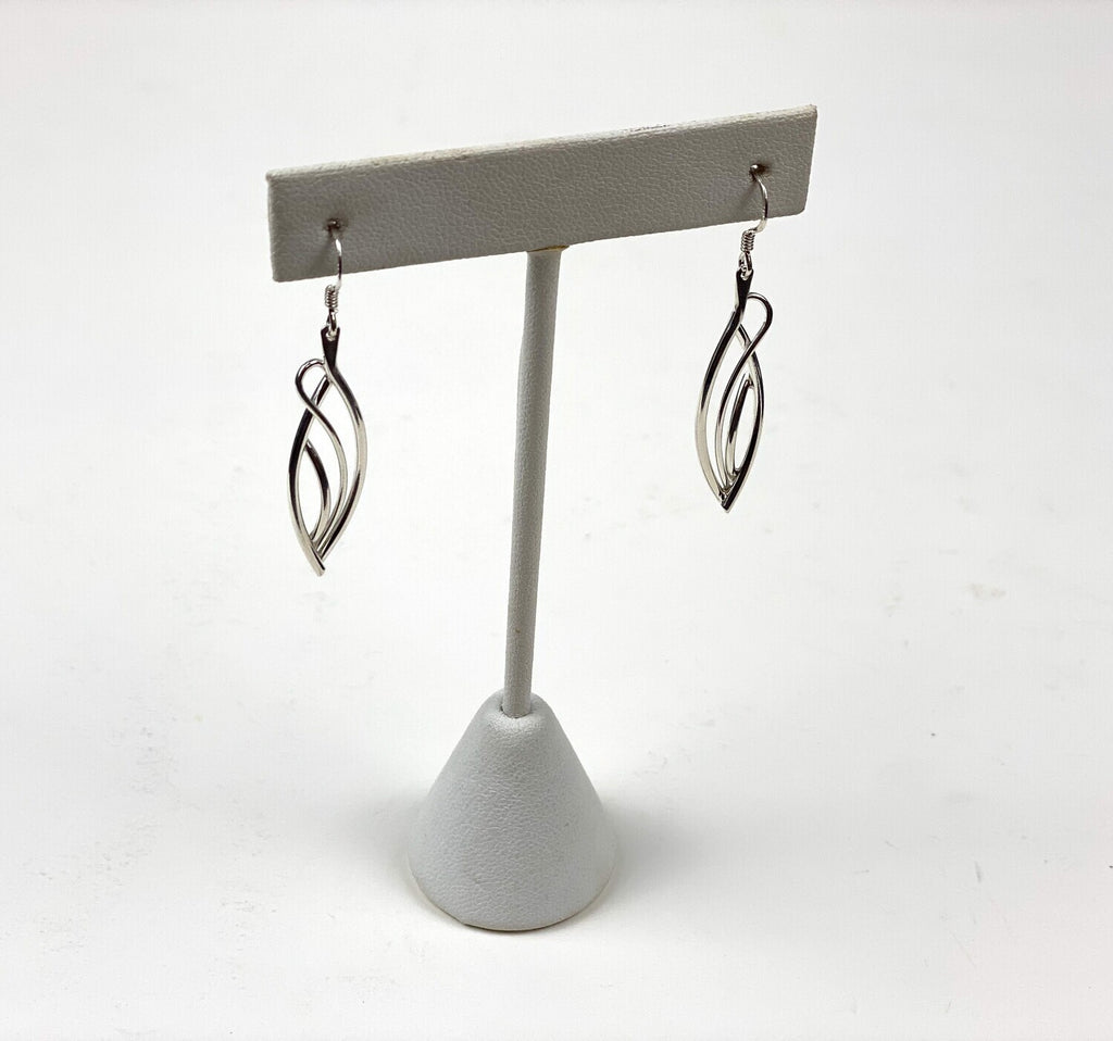 Another view of Flame design earrings in sterling silver, handcrafted by Lynda Constantine, made in Canada