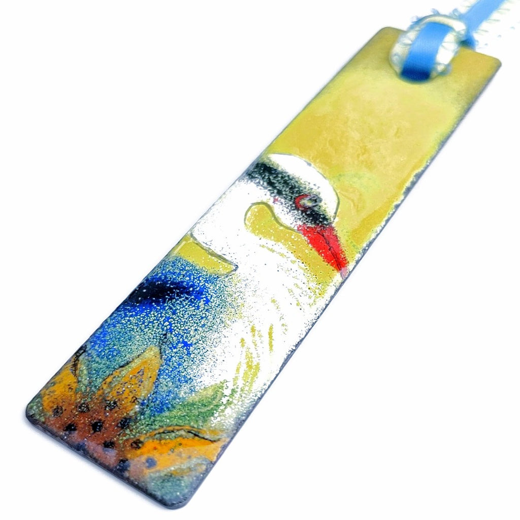 Heron design enamel bookmark by Margot Page detail view