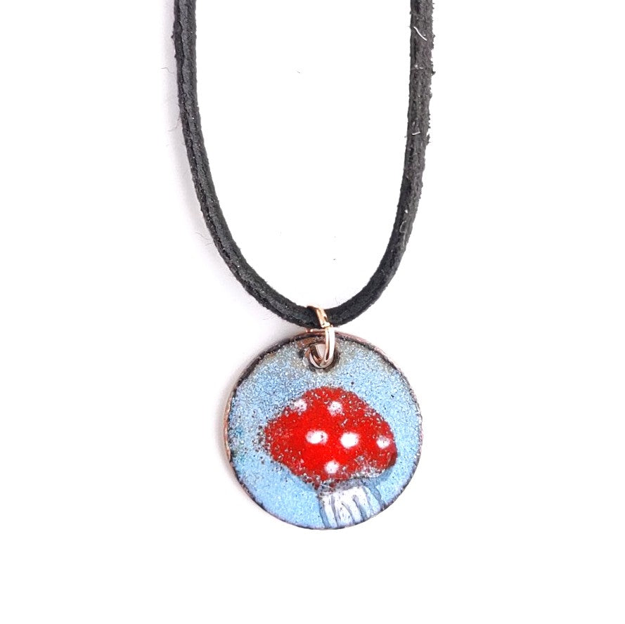 Mushroom enamel pendant by Margo Page