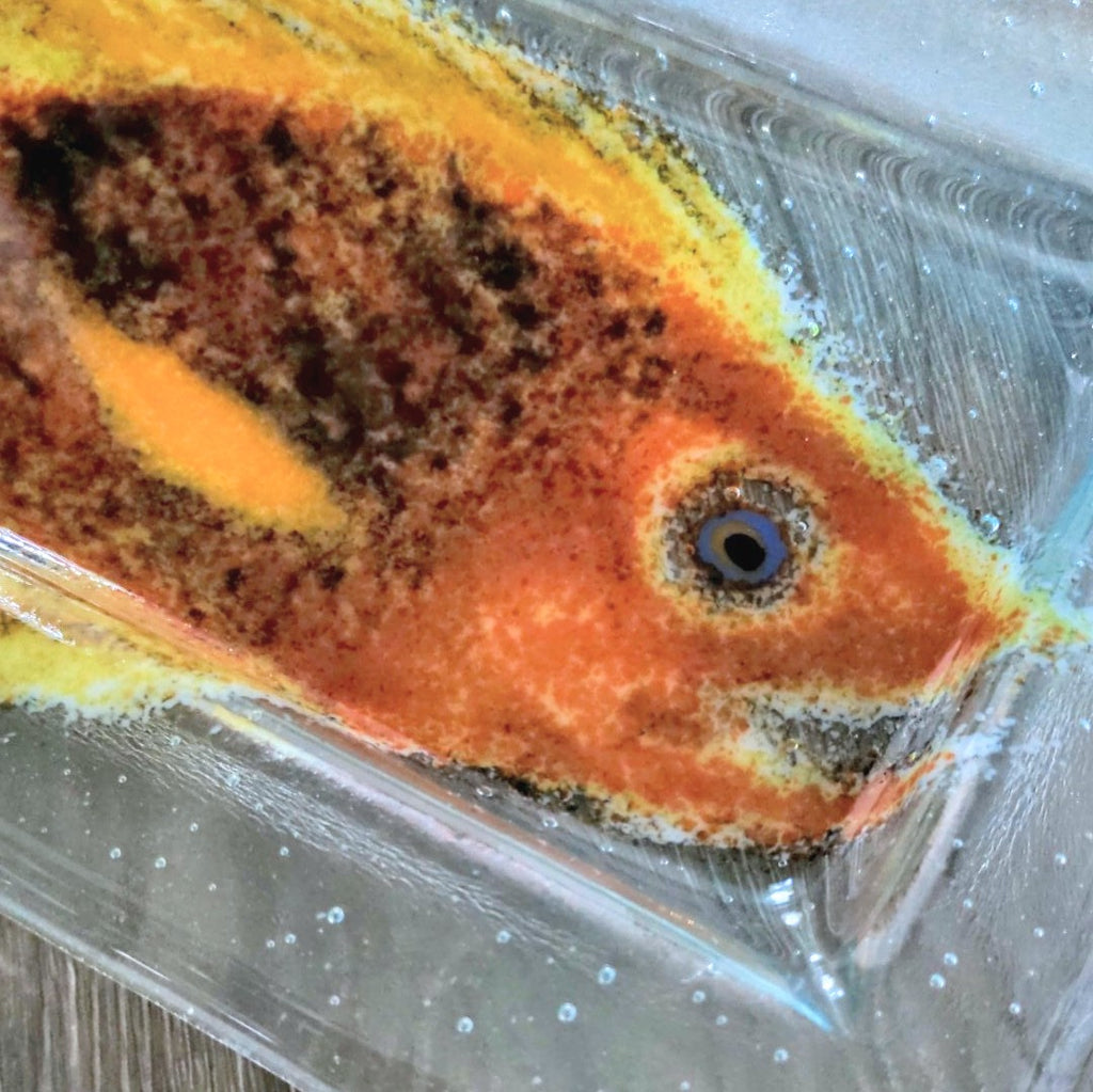 orange fish detail, Glass multi serving platter by Kiln Art