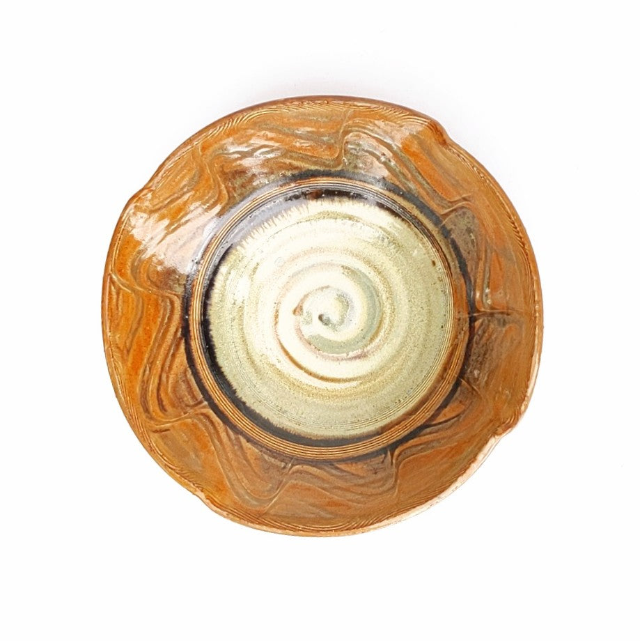 Ceramic serving bowl by Canadian potter Wayne Cardinalli, top view.