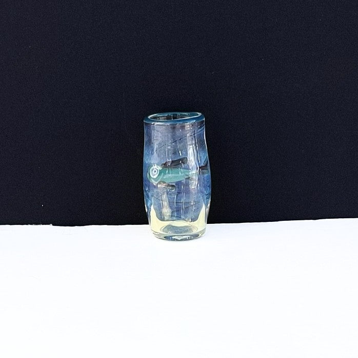 big-eyed fish design Ocean Shot Glass, handblown by Otter Rotolante, OT Glass.