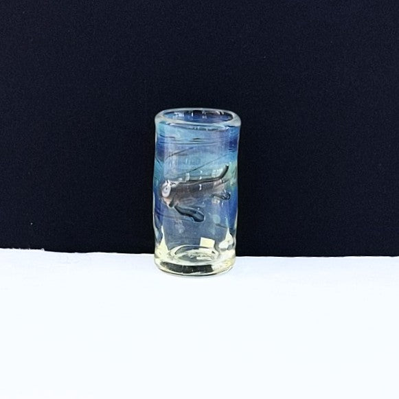 transparent fish design Ocean Shot Glass, handblown by Otter Rotolante, OT Glass.