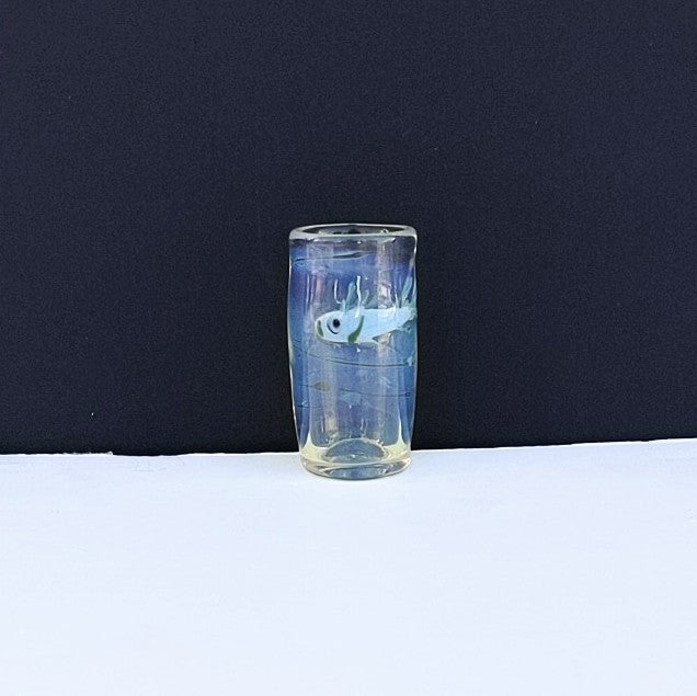 Blue Fish design Ocean Shot Glass, handblown by Otter Rotolante, OT Glass.