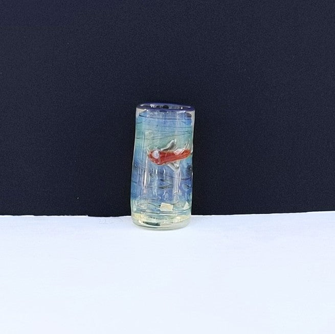 Orange fish design Ocean Shot Glass, handblown by Otter Rotolante, OT Glass