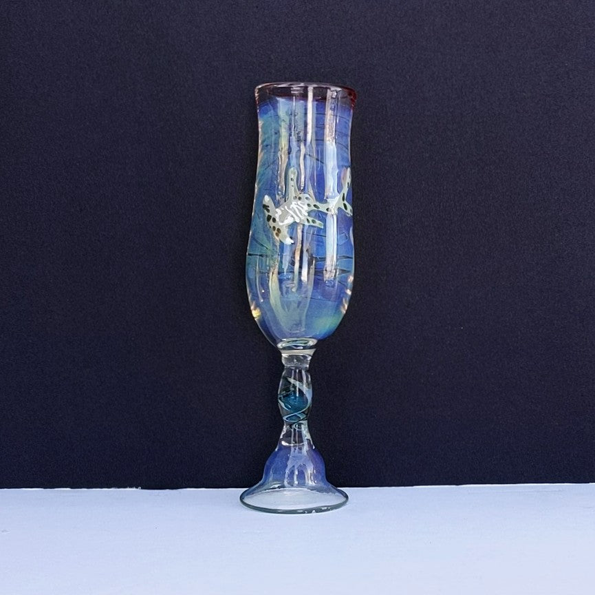 Hammer head shark design Ocean Champagne Glass, handblown by Otter Rotolante, OT Glass