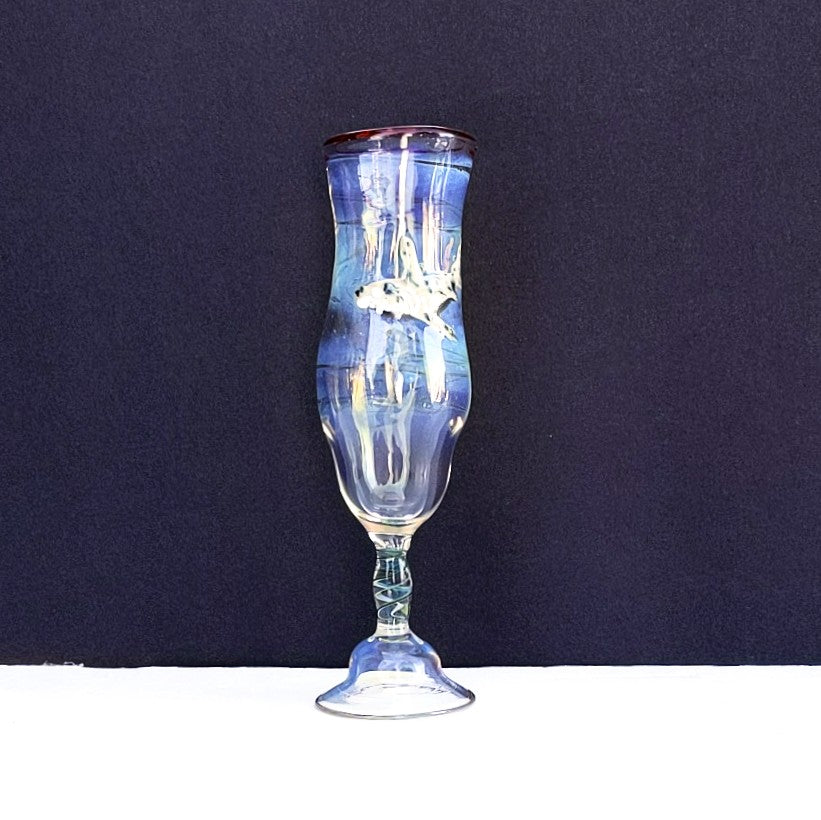 Sea Life design Ocean Champagne Glass, handblown by Otter Rotolante, OT Glass