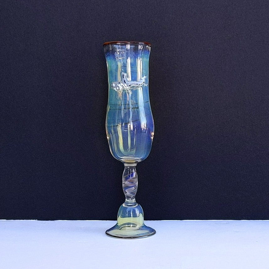 Grey Shark design Ocean Champagne Glass, handblown by Otter Rotolante, OT Glass