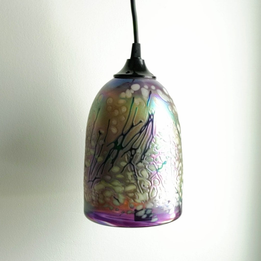 Blown Glass Pendant Lamp by Rick Hunter, purple and gold