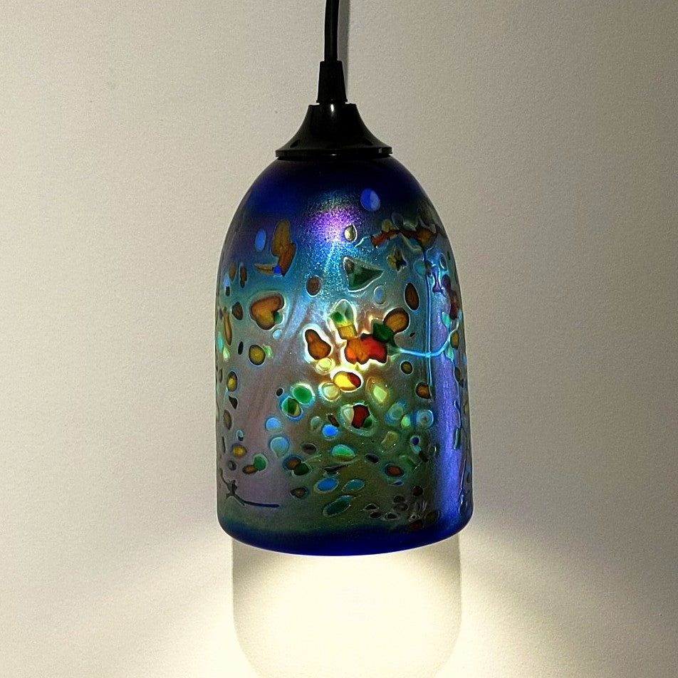 Blown Glass Pendant Lamp by Rick Hunter, with lamp on
