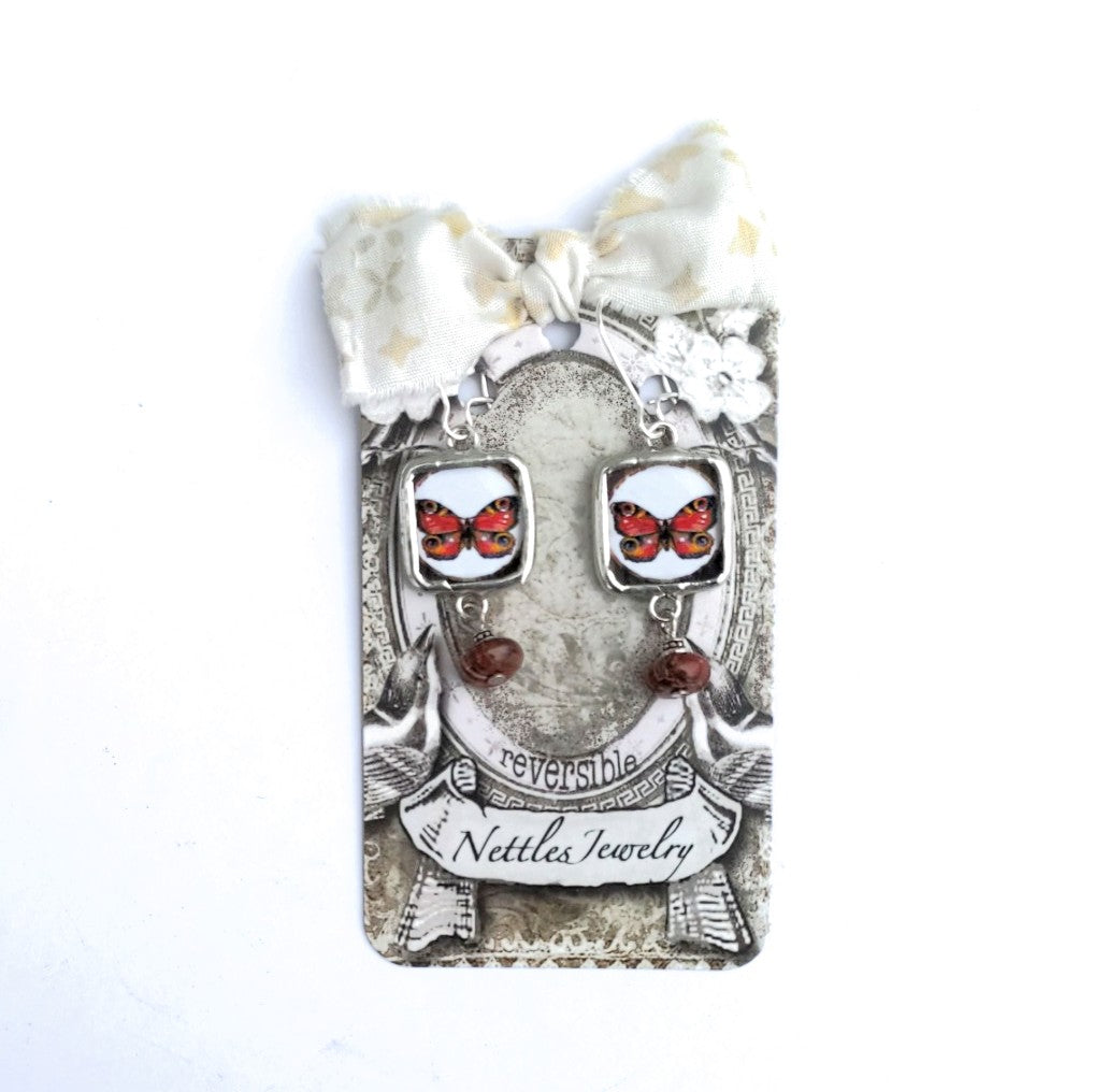 Red Butterfly reversible earrings by Nettles Jewelry