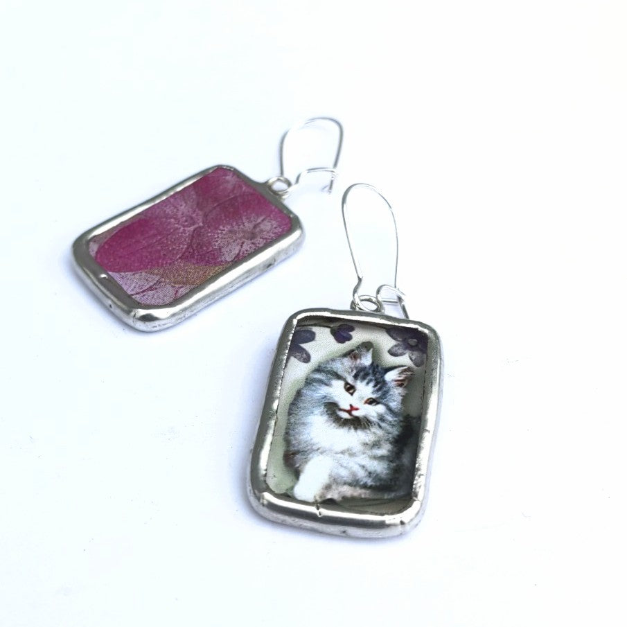 Lavender Kitten reversible earrings by Nettles Jewelry
