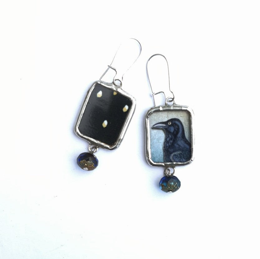 Crow print reversible earring by Nettles Jewelry