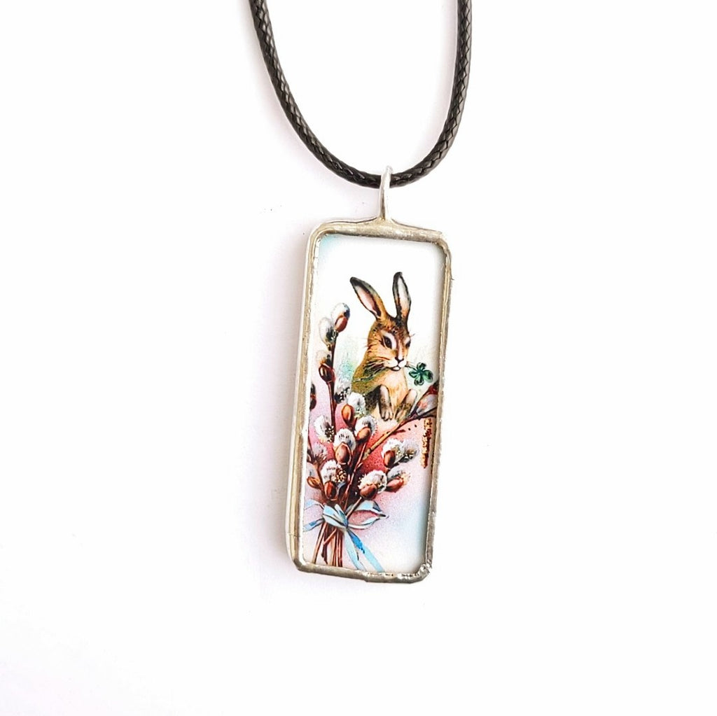Lucky Rabbit reversible pendant on waxed cotton cord by Nettles Jewelry
