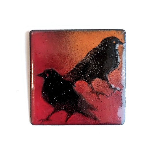 Enamel fridge magnet by Margot Page,  crows design