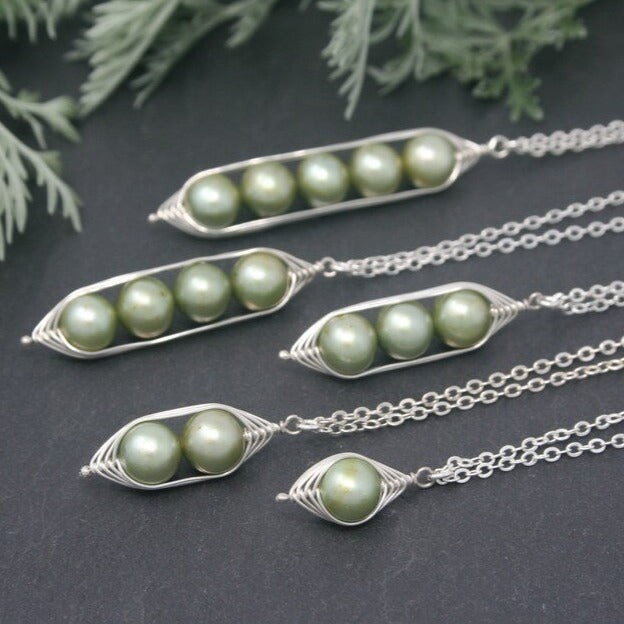 Green Pearl Peas-in-a-pod pendant by Rising Jewelry, formerly Lucky Accessories