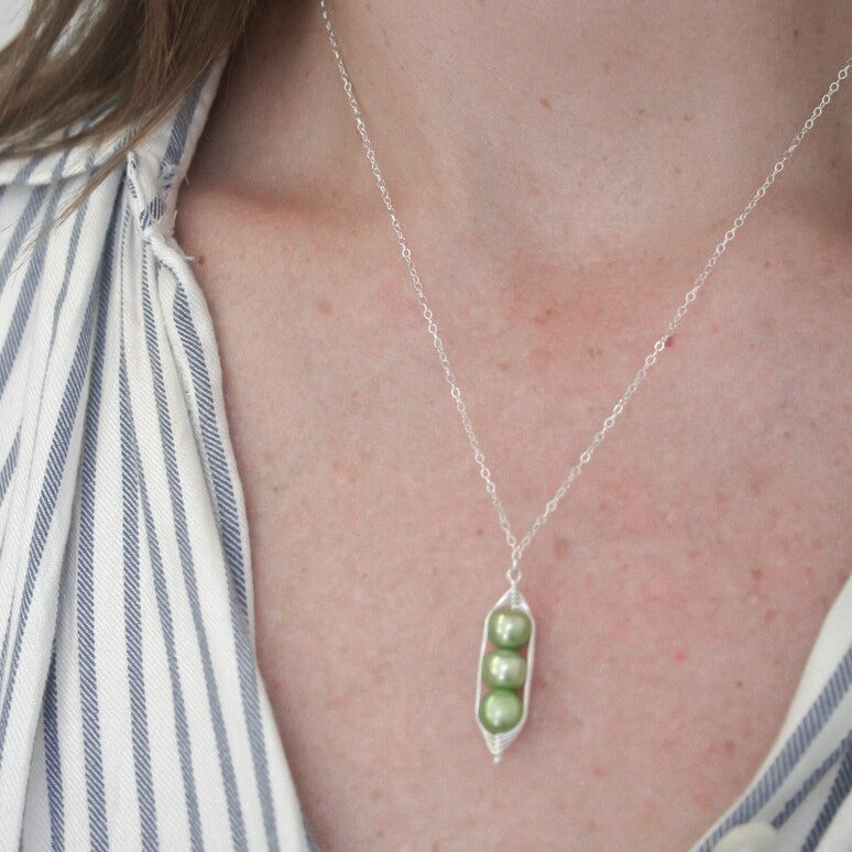 Green Pearl Peas-in-a-pod pendant by Rising Jewelry, formerly Lucky Accessories