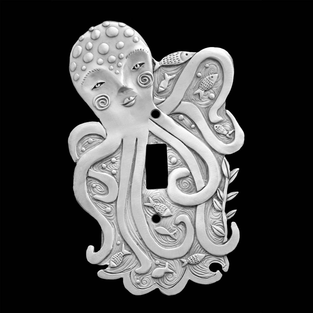 Octopus switch plate cover by Leandra Drumm, pewter wall art