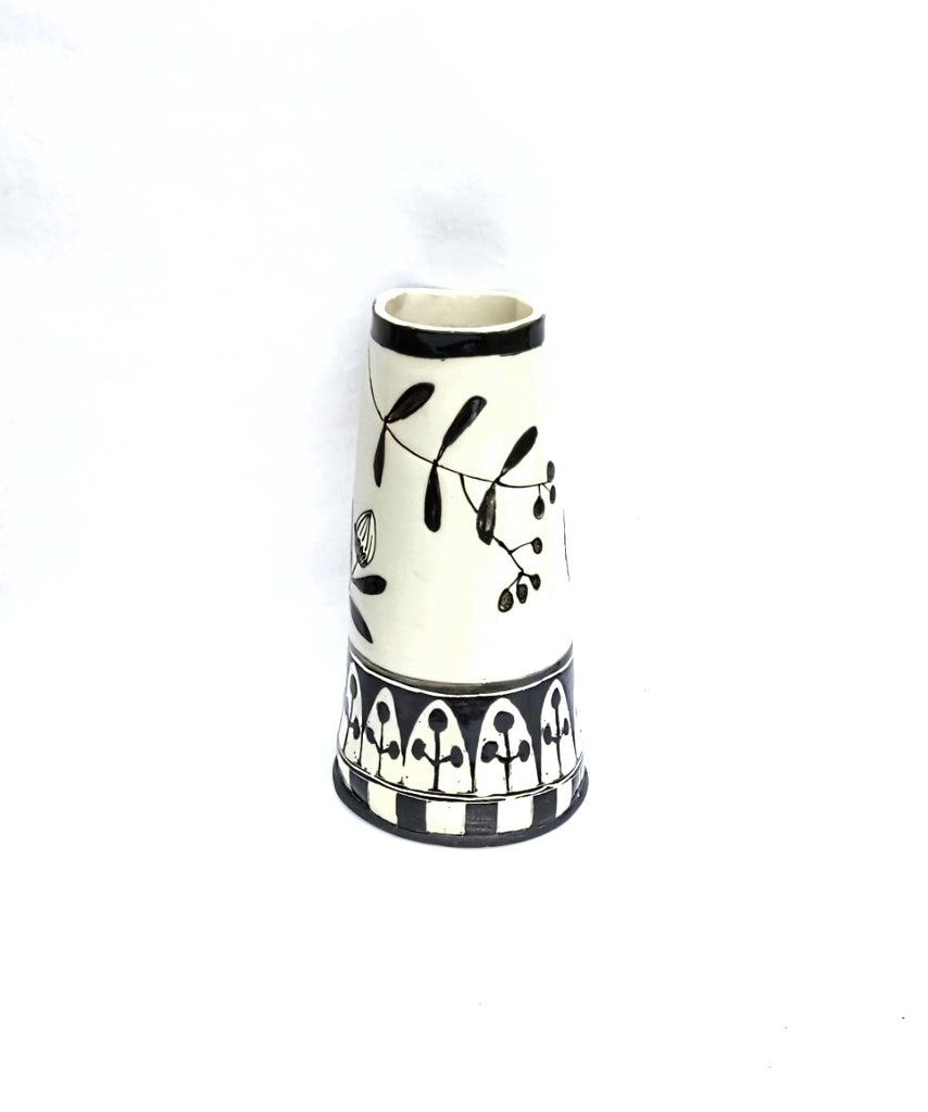 Graphic hand painted design pottery vase by Juliet Promnitz wedding gift idea