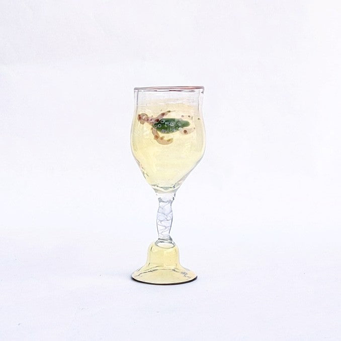 Turtle on white design Cordial Glass, handblown by Otter Rotolante of OT Glass