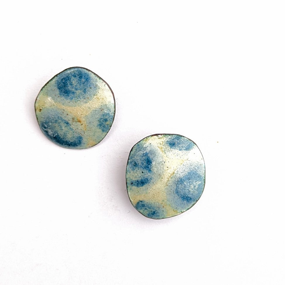 Blue & Gold Abstract enamel stud earrings, handcrafted in Canada by Timothy Laurin.