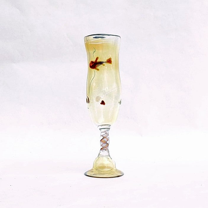 Tropical fish on white background, Ocean themed champagne glass by Otter Rotolante of OT Glass