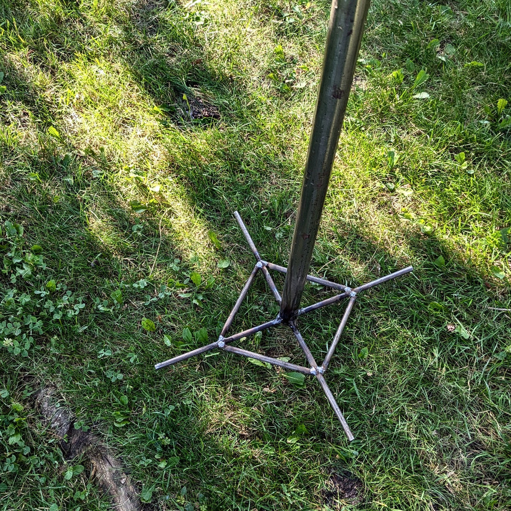 View of base of recycled metal bird bath by Metallic Evolution, made in Canada, available at Styll.
