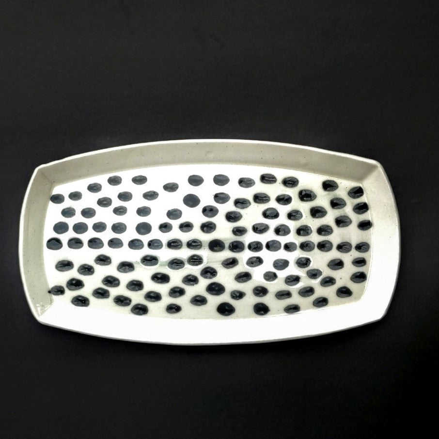 Graphic black and white serving platter, hand made pottery by Juliet Promintz