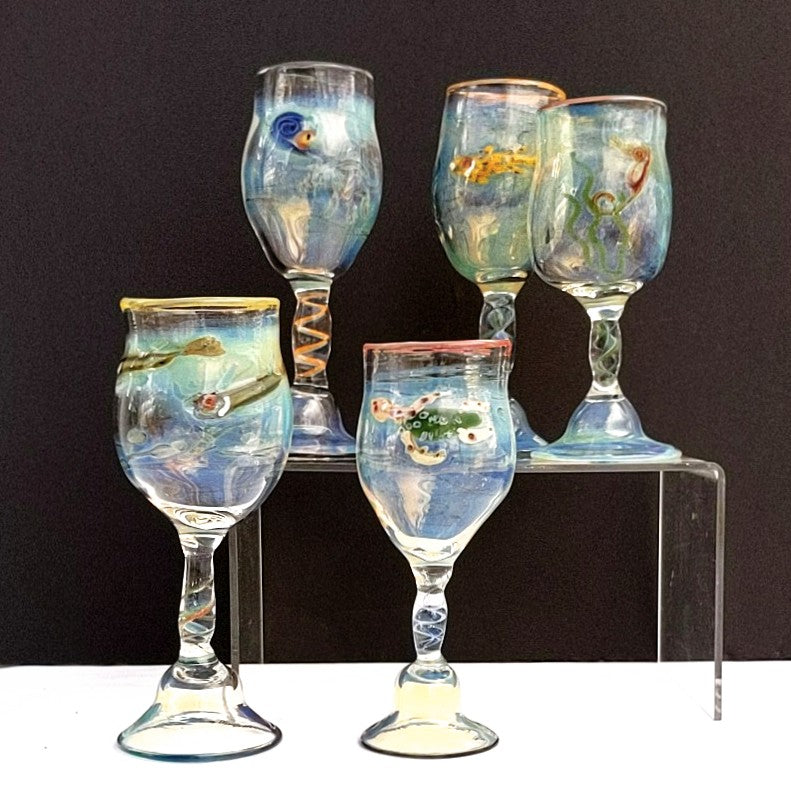 Ocean-themed Cordial Glasses, handblown by Otter Rotolante of OT Glass
