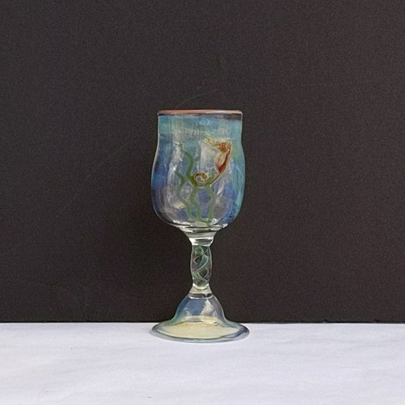 Seahorse design Cordial Glass, handblown by Otter Rotolante of OT Glass