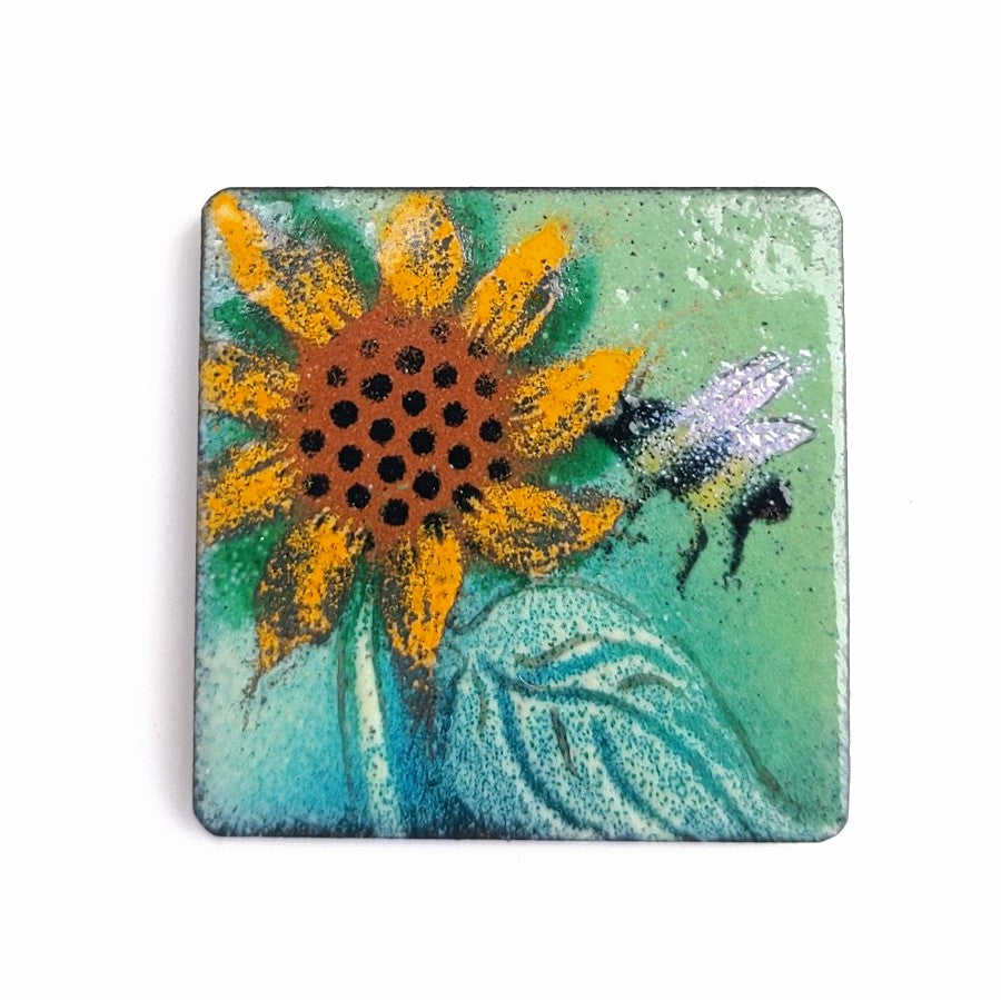 Sunflower and bee enamel fridge magnet by Margot Page