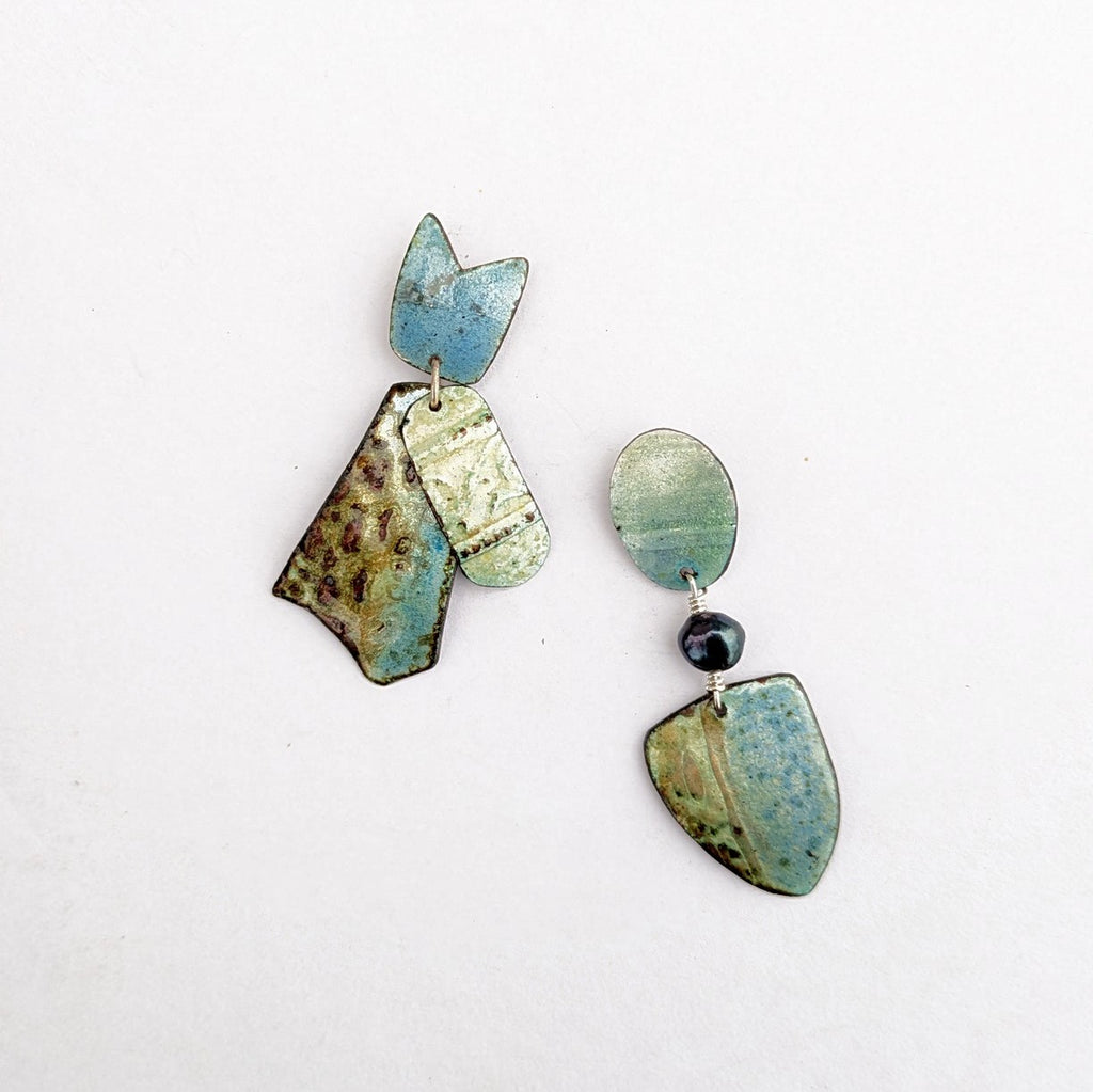 Textured enamel dangle earrings by Canadian artisan Tim Laurin.