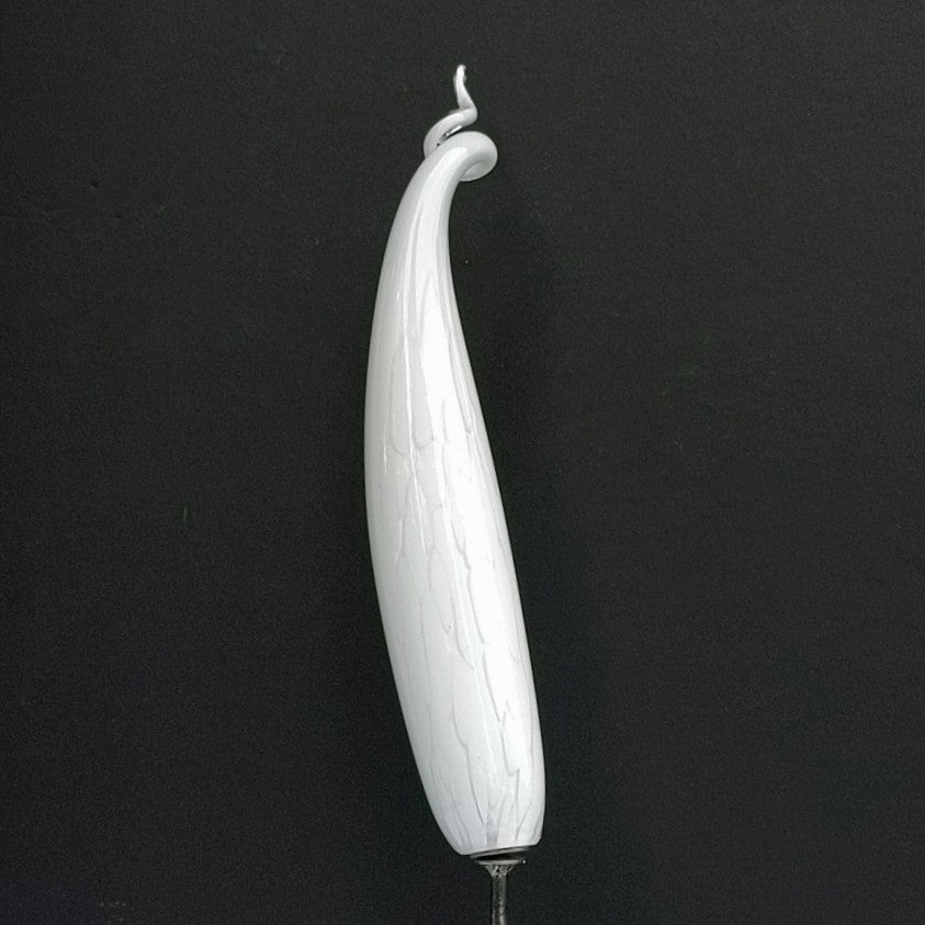 mottled white Glass spike, garden decor by Skytree Smith of Elemental Glassworks,