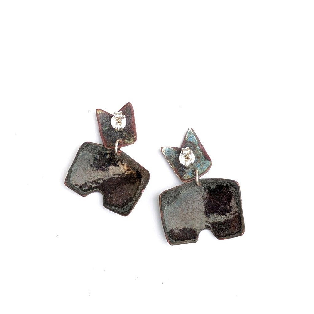Abstract enamel handmade earrings by Timothy Laurin, made in Canada back view