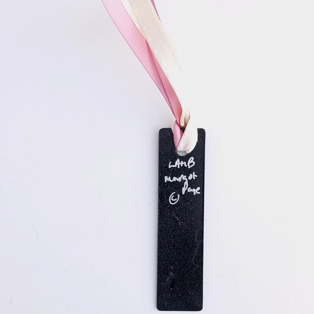 Back view of Lamb design enamel bookmark by Margot Page