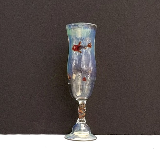 Tropical Fish design Ocean themed champagne glass by Otter Rotolante of OT Glass